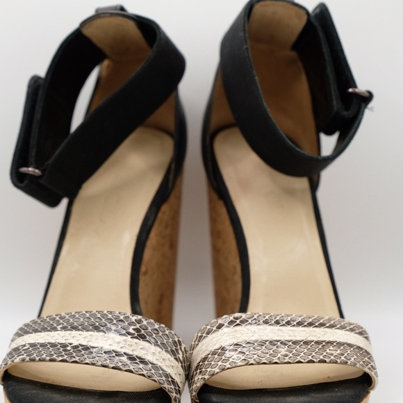 Jimmy Choo Neston Snake Cork Wedge Sandals 38.5 Black Snakeskin Leather - Picture 4 of 16